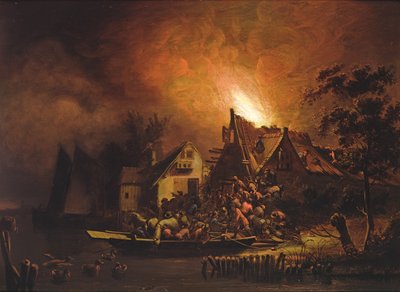 Villagers Struggling to put out a Cottage Fire da Adriaen Lievensz van der Poel